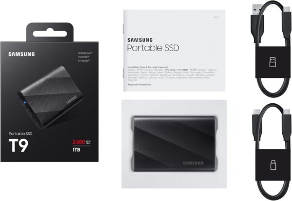 ⁦AMSUNG T9 Portable SSD 1TB, USB 3.2 Gen 2x2 هارد خارجي شيلد من سامسنج⁩ - الصورة ⁦2⁩