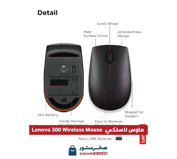 Lenovo 300 Wireless Compact Mouse,1000 DPI Optical sensor, 2.4GHz Wireless Nano USB, 10m range,
